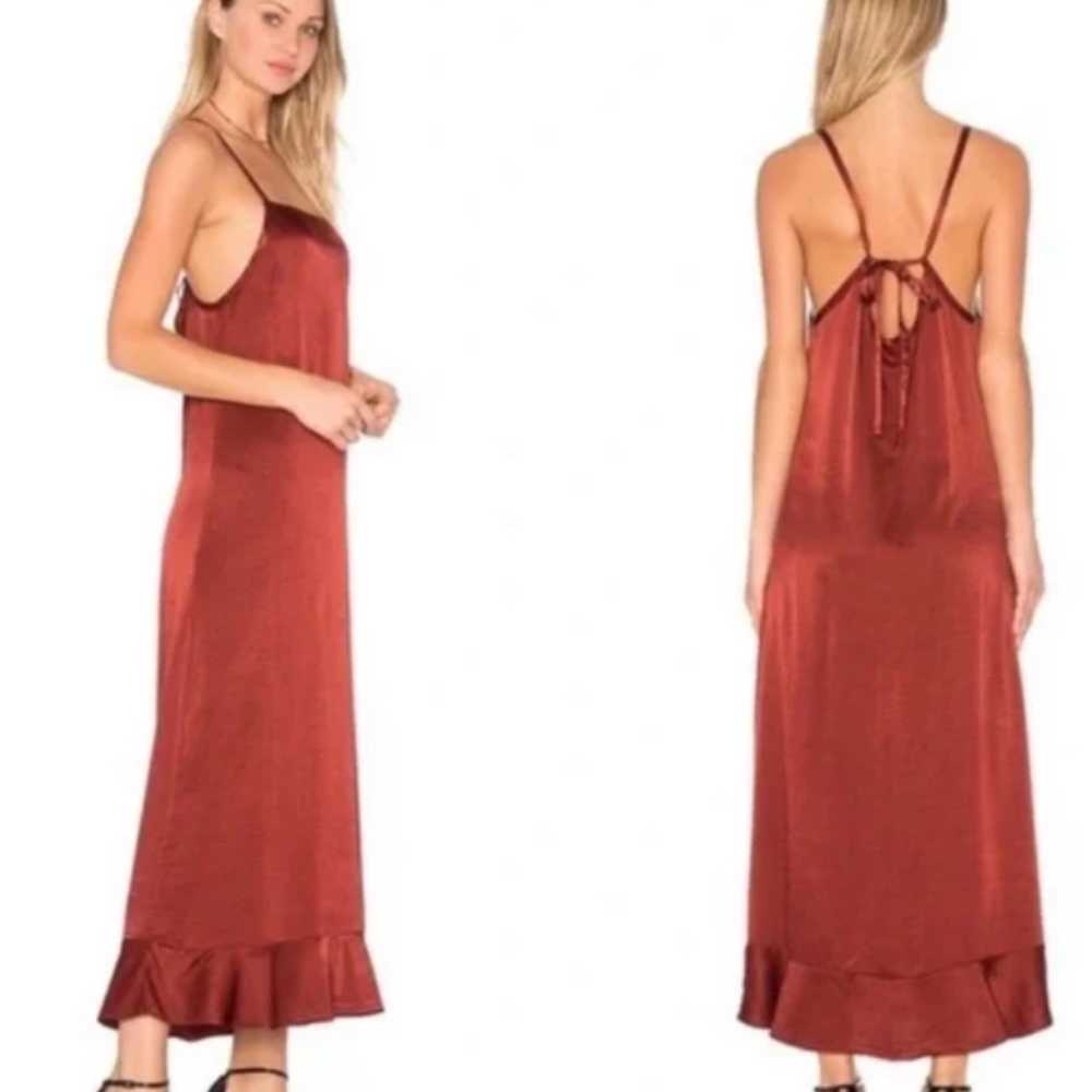 LACAUSA Rust Color Midi Slip Dress-💃